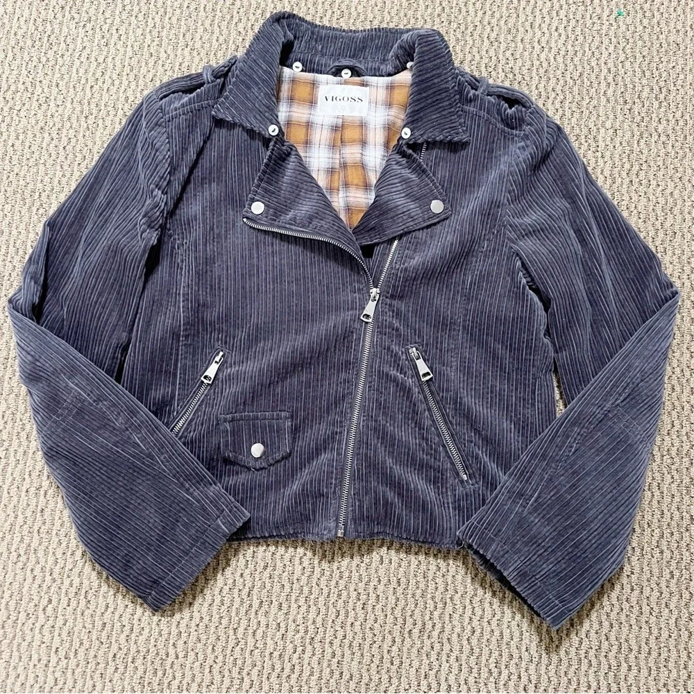 Vigoss‎ Faux-Fur-Collar Corduroy Moto Jacket